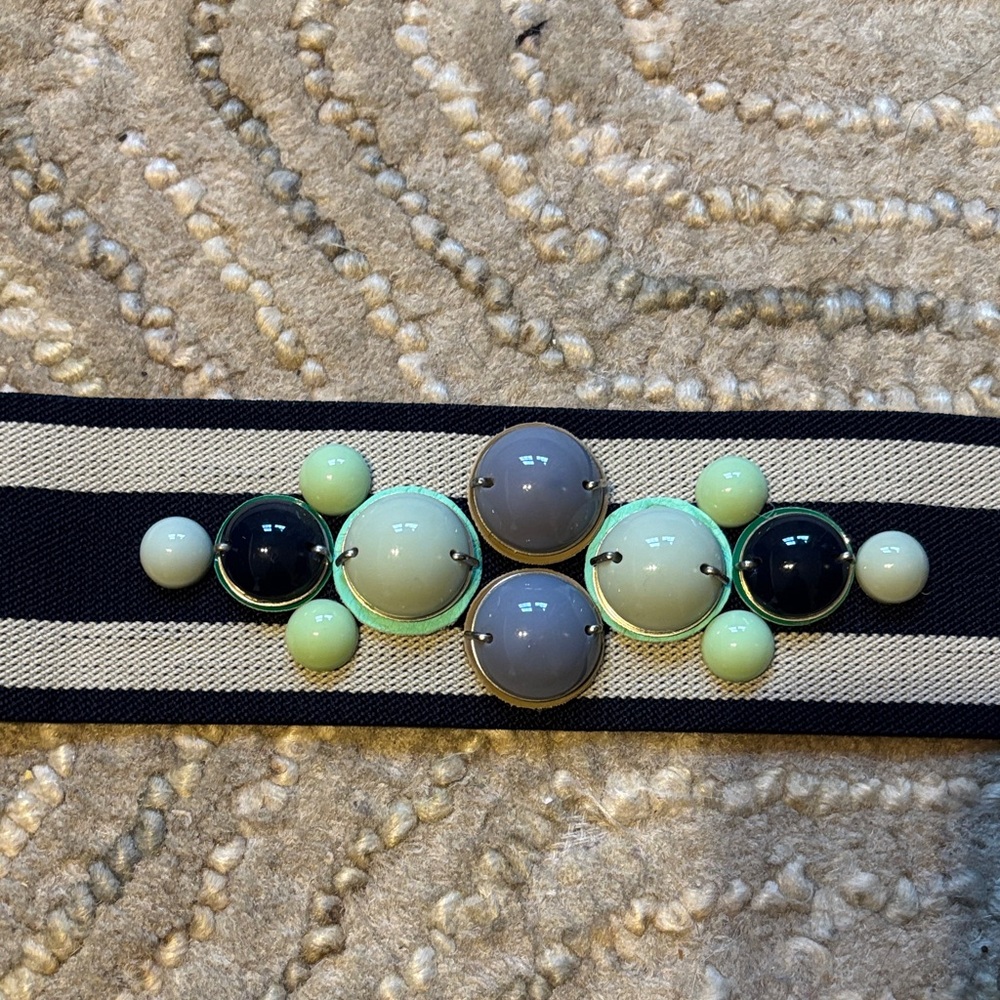 LOFT Navy and White Striped Elastic Statement Belt with Pastel Bead Accent - Picture 5 of 6